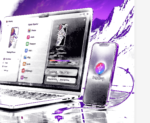 iMazing on MacBook and iPhone with glowing USB transfer cable
