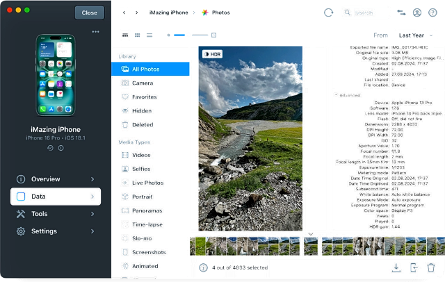 Manage and transfer iPhone photos and videos in iMazing